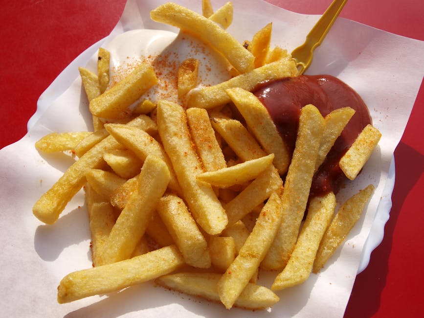 Frites servies avec du ketchup dans une assiette